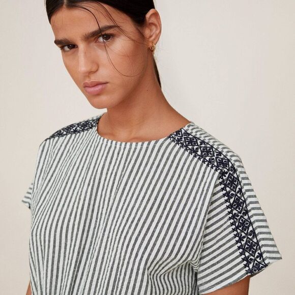 Mango Embroidered Dress Striped New - Picture 3 of 7